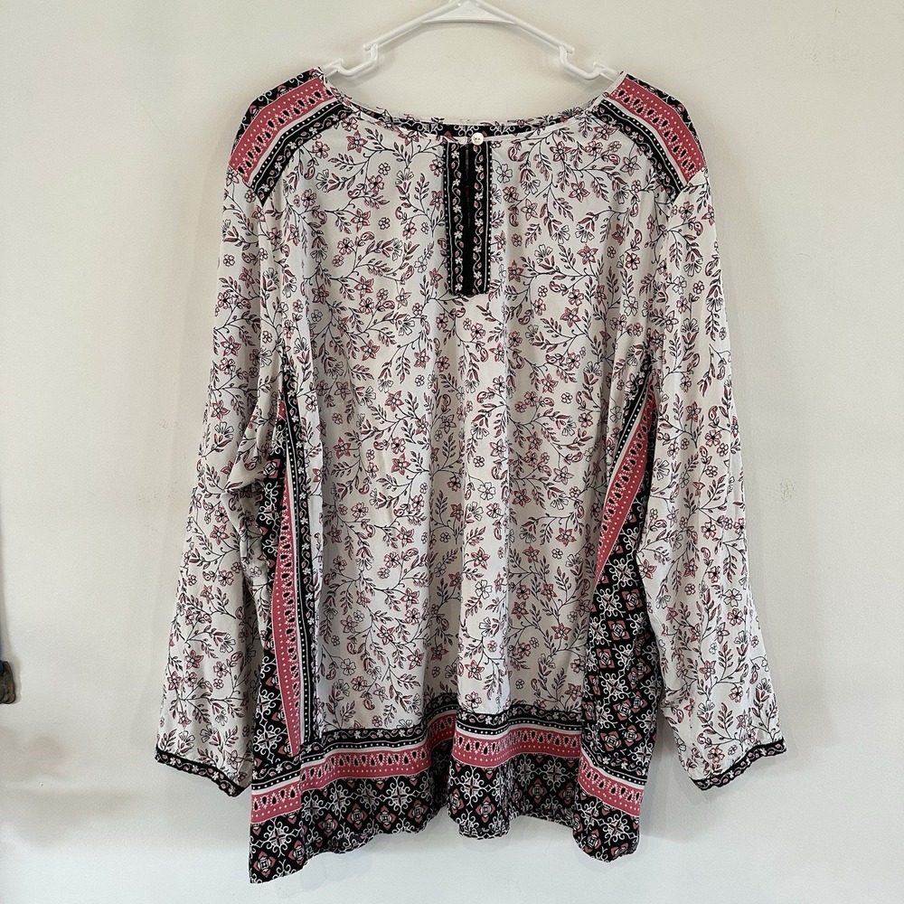 J. Jill Cream Border-Print Floral Tunic Peasant Top Black Pink 4XL Plus Dressy